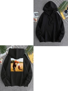 Personalized Text & Photo Customized Men's Hoodie Sweatshirt For Valentine's Day, Autumn/Winter - Upload Your Friend/Family Photo, Selfie, Group Photo, Landscape, Pet Photo, Or Logo - Black - View 2