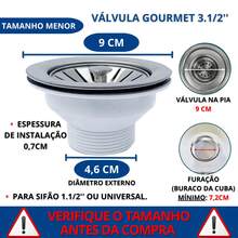 Válvula Gourmet 3.1/2'' de Aço Inox Válvula de Cozinha Luxo + Sifão Universal Flexível Tigre Branco - Branco - Visão 5
