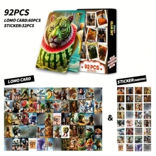 Zestawy kart Brain Rot (1 szt. – 92 szt.), 60 kart i 32 naklejki, Tung Tung Sahur, Tralalero Tralala i Schimpansinni Bananini, Drewniane karty kolekcjonerskie z patyczakami i rekinami, Prezenty urodzinowe dla fanów i przyjaciół