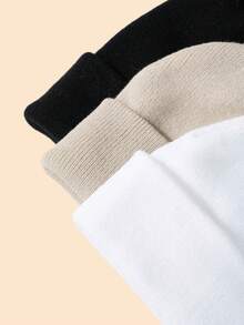 Set de 3 gorros de punto de unicolor estilo Y2K para niños/niños pequeños, gorros de invierno versátiles y casuales adecuados para el uso diario - Multicolor - Ver 2