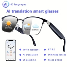 AI Smart Translation Glasses, Support Real-Time Translation In 164 Languages, Conference Recording, Face-To-Face Translation, Simultaneous Interpretation With Mobile Glasses, Voice And Video Translation, Built-In Microphone And Speaker, Multi-Function Audio Glasses, Color-Changing Lenses, Built-In Microphone And Speaker, HD Voice Calls And HIFI Music Quality, Perfect Gift - Khung vàng đen + dịch AI - Xem 2