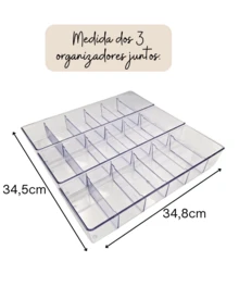 Organizador de Gavetas Kit com 3 Acrílico com 6 Divisórias Porta joias, Porta acessórios, Porta objetos de escritório - Transparente - Visão 4