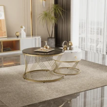 Elegant Nesting Coffee Table: Marble Look, Gold Decor, Side Table With Drawers - Set Of 2 - 預設 - 查看 1