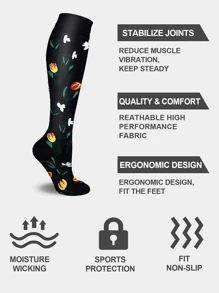 6双花卉图案及膝支撑袜，透气针织面料，运动袜和日常休闲袜都适用，袜口不易滑落，可机洗，男女四季支撑袜 - 彩色 - 查看 3