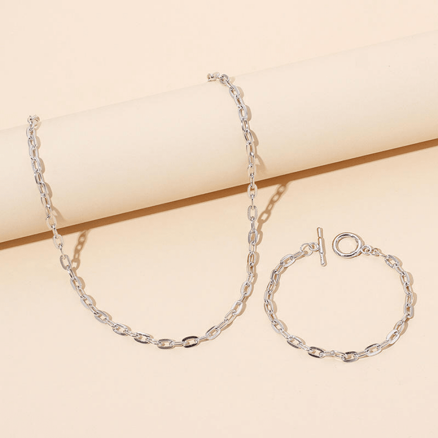 2025 Fashion Ins European And American Cross-Border Accessories Hip-Hop Stacked Cuban Chain Necklace Bracelet Set For Women  Metal Chain Clavicle Chain - 2153-2 - Xem 2