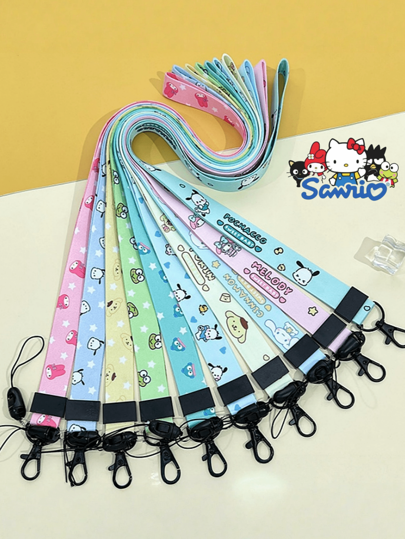 Sanrio 1 pieza Cordón para teléfono Hello Kitty, Cordón para el cuello ensanchado Kuromi, Cuerda colgante larga para llavero, Tarjetero largo Cinnamoroll para tarjeta de estudiante, tarjeta de autobús, tarjeta de trabajo, cordón ancho y plano tejido con clip, cada estilo viene con un colgante de diferente estilo Sanrio