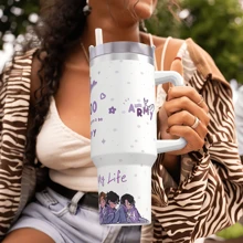 40oz/20oz Isolierte Edelstahl Wasserflasche mit Griff & Strohhalm - Koreanischer "Wal" Design Vakuumflasche für Outdoor, Reisen, Schule | Perfektes Geschenk für Kpop Fans, Valentinstag Präsent