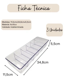 Organizador de Gavetas Kit com 3 Acrílico com 6 Divisórias Porta joias, Porta acessórios, Porta objetos de escritório - Transparente - Visão 3