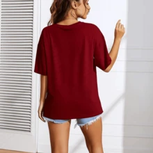 Women's Plain Elegant T-Shirt Blouse 100% Cotton Shirt - Màu Tím - Xem 2