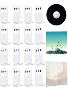 12pcs Vinyl Wall Mount,Acrylic Shelves,Vinyl Shelf,Vinyl Record Wall Mount Display Holder No Screws,Self Adhesive Clear Acrylic Vinyl Record Hangers Stylish Acrylic Album Holder For Home And Office