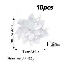 10/20pcs Shiny White Artificial Christmas Tree Decorative Flowers (With Clips), Christmas Tree Decorations, Wedding Decor, Holiday Party, Wall Decor Flowers, Golden Pine Leaves, Poinsettia, Gold/Red/Silver, 5.9 Inch, Clip-On (White) - White - View 4