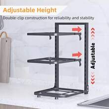 NetHong 4-Tier Pots And Pans Organiser Rack Adjustable Pot Rack Free Standing Pot And Pan Rack Organizer Cabinet Under Sink Pot Pan Rack, Baking Tray Storage And Organiser, Black - Black - View 4