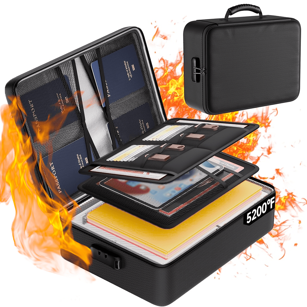 1pc Black Upgraded Fire-Resistant Storage Bag, Aluminum Foil Fire-Resistant Document Storage Bag, Lockable Document Organizer, 8-Layer Itch-Free Silicone-Coated Fiberglass Document Organizer, Portable Family Travel Safe Storage For Important Documents, Back-To-School Season Storage Bag