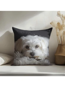 1 件现代马耳他犬印花枕套，45.72x45.72 厘米，双面，可机洗，拉链式涤纶抱枕套，适用于沙发和长沙发，农舍装饰，沙发枕套 - 彩色 - 查看 3