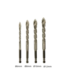 4-Piece Multi-Purpose Rotary Hammer Drill Set, Hexagonal Shank - Tungsten Steel Drill Bit/High Hardness, Firmly Fixed, Suitable For Glass, Concrete, Marble/Plastic And Wood - Size From 3mm To 12mm, Including Hole Saw And Tool Accessories, Drilling Tools, Woodworking Tools (Drill Bit Color Is A Rendering Of The Picture, The Actual Color Shall Prevail) - Multicolor - View 16