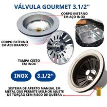 Válvula Gourmet 3.1/2'' de Aço Inox Válvula de Cozinha Luxo + Sifão Universal Flexível Tigre Branco - Branco - Visão 6