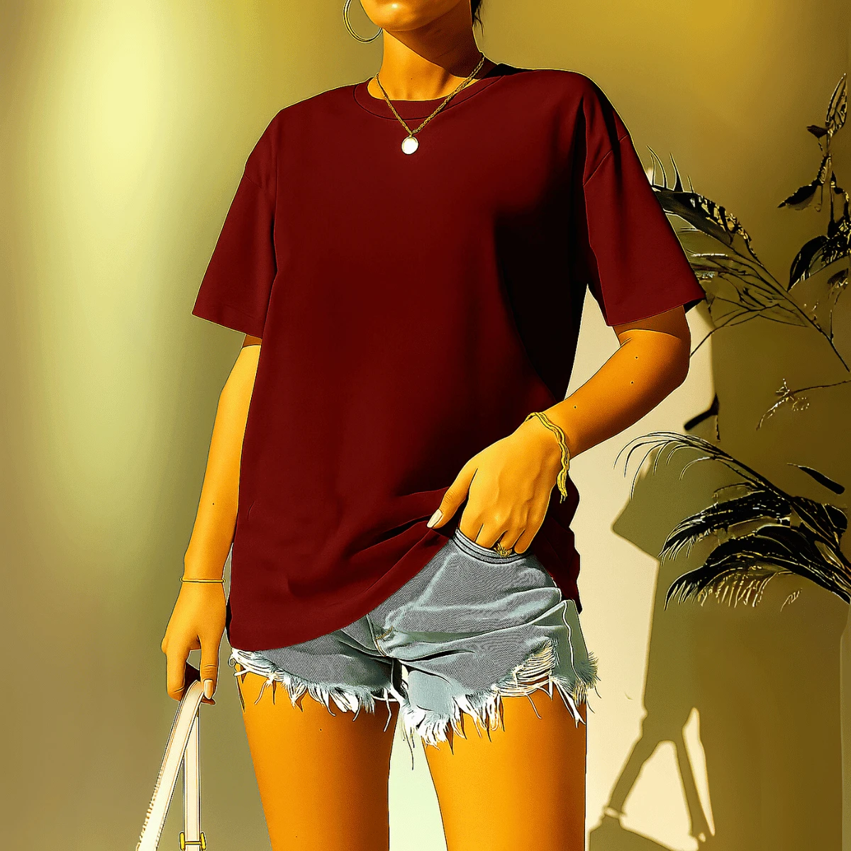 Women's Plain Elegant T-Shirt Blouse 100% Cotton Shirt - Màu Tím - Xem 1