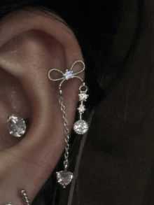 1 pieza Pendientes de botón con corazón y lazo para mujeres, adecuados para fiestas, reuniones, cumpleaños y uso diario - Plateado - Ver 1