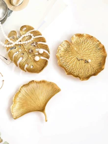 1pc European Light Luxury Tray Ornaments Gold Metal Leaf Shape Small Tray Jewelry Tray Earring Necklace Storage Tray Jewelry Tray - Multicolor - View 2