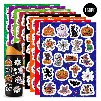 160 pegatinas brillantes de Halloween con artesanía láser y vinilo resistente al agua - decoración esencial para realzar la atmósfera de la fiesta de Halloween
