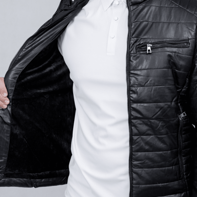 Jaqueta Masculina Juvenil Puffer em Couro Sintético Forrada Inverno Estilo e Conforto com Zíper Streetwear Casual