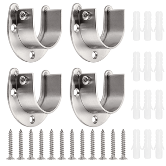 4-8 stuks roestvrijstalen garderobebeugels met U-vormige stangflens, robuuste garderobestangbeugels, gordijnroedehouderbeugel, garderobestangeindsteunen met schroeven, voor garderobekastdouchegordijn (33 mm/1,3 inch)