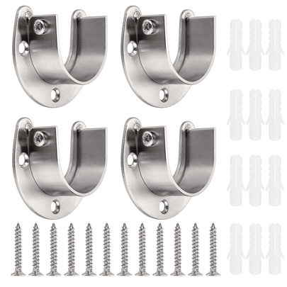 2-12pcs Stainless Steel Wardrobe Bracket U-Shaped Rod Socket Flange, Heavy Duty Closet Rod Brackets Curtain Rod Holder Bracket Closet Rod End Supports With Screws, For Closet Wardrobe Shower Curtain (33mm/1.3inch)