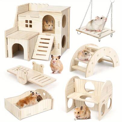 1pc Small Hamster Corner House Wooden Houses For Dwarf Natural Wooden Pet House Hamster Hideaway Corner Floor Right Cage Small Animal Hideout Decoration