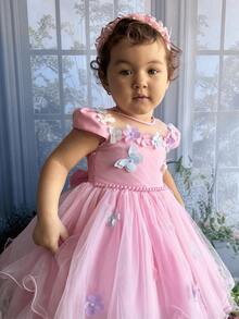 Garden Birthday Party Dress  Forest Pink Applique Butterflies Flowers -1.2.3.4 - 淺粉色 - 查看 2