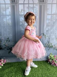 Garden Birthday Party Dress  Forest Pink Applique Butterflies Flowers -1.2.3.4 - 淺粉色 - 查看 3