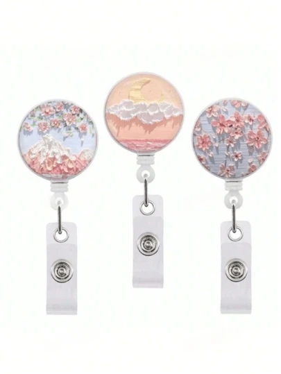 3pcs Flower & Sky Cute Badge Clips, Retractable Reel Badges For Teachers, Students, Doctors, Nurses, Office Gifts,For School Supplies,Back To School