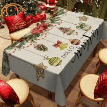 1pc Rectangular Tablecloth, Fresh Winter Theme Tablecloth | Christmas Season Healing Dining Table, Party Atmosphere Setter, Suitable For Daily Home Living Room Dining Room, Outdoor Picnic, Theme Events, Lightweight And Washable, Can Be Used Indoors/Outdoors