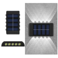 10LED 太陽能上下照戶外防水壁燈，現代北歐風，附陽光感應器，黑色外牆燈，適用於房屋、花園、門廊（白光，1件），秋季裝飾，室內外裝飾 - 1pc-10LEDs-白光 - 查看 4