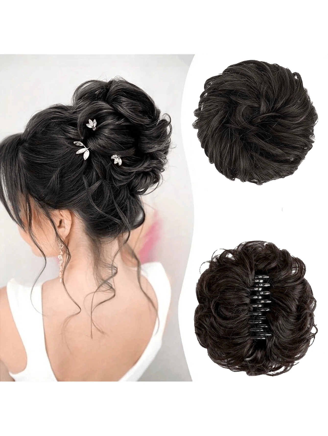 1 Kẹp Tóc Búi Lộn Xộn Cho Nữ - Đen/Nâu, Thích Hợp Cho Tóc Xoăn Sóng, Tóc Đuôi Ngựa, Búi Tóc Và Tóc Nối - Nâu đen - Xem 1