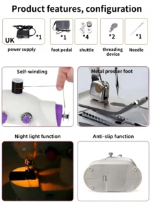 1pc Electric Sewing Machine, Portable Mini Sewing Machine For Home Use, 12 Stitches, Speed Adjustment, Automatic Threader, Foot Pedal With Night Light, Purple, DIY Crafting & Repair Tool, Great Gift For Parents, Christmas Or Halloween