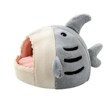 Cama para mascotas con forma de tiburón, suave y cálida, que proporciona una sensación de seguridad para gatos y perros, adecuada para todas las estaciones