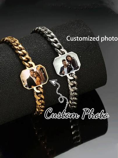 1 chiếc vòng tay ảnh tùy chỉnh - Phụ kiện móc khóa từ tính cá nhân hóa, tải lên tối đa 4 ảnh - Quà tặng sinh nhật/kỷ niệm cho anh ấy/cô ấy - Thiết kế dây chuyền tối giản hiện đại - Thích hợp cho những dịp bình thường và trang trọng - Kỷ niệm quanh năm, Quà tặng tình cảm, Phụ kiện thời trang, Tay nghề thủ công tinh tế, Thiết kế cặp đôi