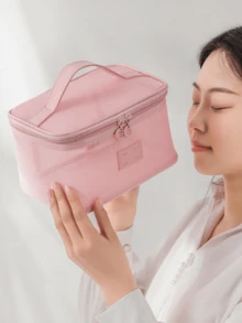 1 夏季旅行粉色网眼化妆包有5种款式化妆品收纳袋，大容量便携透明旅行洗漱包，适合开学季去海滩和学生 - 彩色 - 查看 5