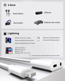 Adaptador Audifonos Jack 3.5mm Cable Para i-Phone Para iPad - Blanco - Ver 7