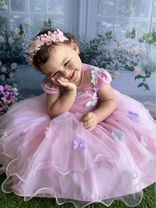 Garden Birthday Party Dress  Forest Pink Applique Butterflies Flowers -1.2.3.4 - 淺粉色 - 查看 8