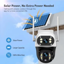 1 台太阳能供电 WIFI IP 摄像机 - 12MP 超高清双镜头三屏、350°PTZ 旋转、AI 跟踪、彩色夜视、10 倍变焦、双向音频、PIR 运动检测、智能警报提醒、IP66 防水、无线室外/室内安全摄像头，适用于家庭、办公室、庭院、农场、宠物监控，带移动应用程序，太阳能充电 - 白色 - 查看 10