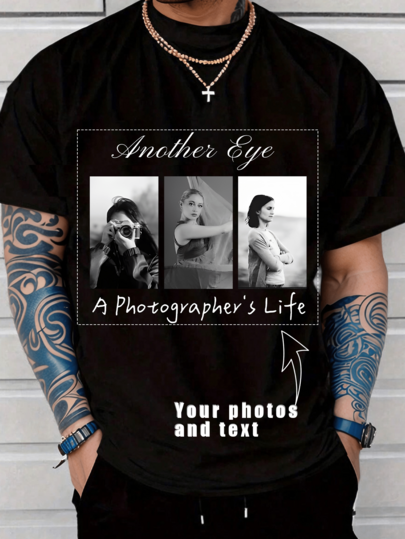 Custom Men's Casual Loose T-Shirts, Upload Your Photo/Couple/Loved/Pet/Best Friend Photo/ Birthday/Anniversary/Father's Day/Valentine's Day/Holiday