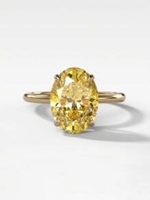 1枚925纯银闪亮椭圆形订婚戒指/结婚戒指，女士承诺戒指/永恒戒指，精致珠宝礼品 - 金色 - 查看 3