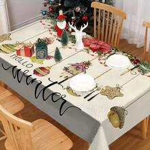1pc Rectangular Tablecloth, Fresh Winter Theme Tablecloth | Christmas Season Healing Dining Table, Party Atmosphere Setter, Suitable For Daily Home Living Room Dining Room, Outdoor Picnic, Theme Events, Lightweight And Washable, Can Be Used Indoors/Outdoors