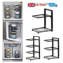 NetHong 4-Tier Pots And Pans Organiser Rack Adjustable Pot Rack Free Standing Pot And Pan Rack Organizer Cabinet Under Sink Pot Pan Rack, Baking Tray Storage And Organiser, Black - Black - View 10