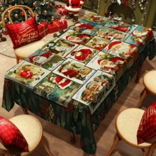 1pc Rectangular Tablecloth, Fresh Winter Theme Tablecloth | Christmas Season Healing Dining Table, Party Atmosphere Setter, Suitable For Daily Home Living Room Dining Room, Outdoor Picnic, Theme Events, Lightweight And Washable, Can Be Used Indoors/Outdoors
