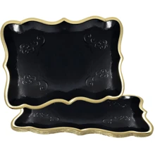 10个9英寸×13英寸优雅白色金边一次性纸盘，白色长方形一次性纸盘，带金色镶边，适合甜点展示、餐桌派对、宴会和其他场合，设计优雅，可用于盛放纸杯蛋糕衬垫，生日派对、婚礼、新娘送礼会、野餐和日常家庭使用。 - 黑色食品卡燙金光油 - 查看 9