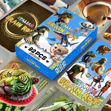 Zestawy kart Brain Rot (1 szt. – 92 szt.), 60 kart i 32 naklejki, Tung Tung Sahur, Tralalero Tralala i Schimpansinni Bananini, Drewniane karty kolekcjonerskie z patyczakami i rekinami, Prezenty urodzinowe dla fanów i przyjaciół