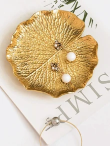 1pc European Light Luxury Tray Ornaments Gold Metal Leaf Shape Small Tray Jewelry Tray Earring Necklace Storage Tray Jewelry Tray - Multicolor - View 10