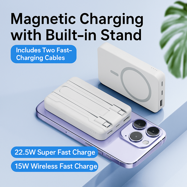 10000mAh Magnetic Wireless Power Bank - Built-In USB-C And Lightning Cables | Phone Holder, MagSafe Compatible Portable Charger Compatible With IPhone 16/15/14/13/12 Pro/Pro Max/Mini And Android Devices | Fast Charging Backup Battery Pack, Strong Magnetic Suction, Compact And Portable Design | Perfect For Daily Use, Commuting, School, Office, Outdoor Activities | Must-Have Tech Gifts For Students, Women, Men Nan